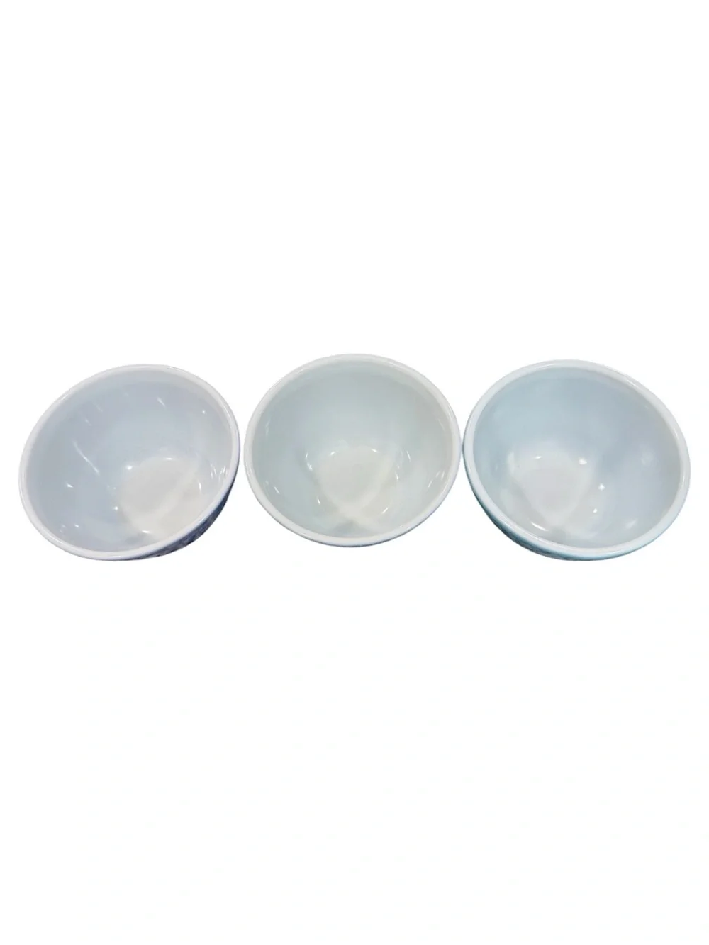 3 Vintage Pyrex 401 Mixing Bowls 1 1/2 PINT -blue, Turquoise & snowflake garland